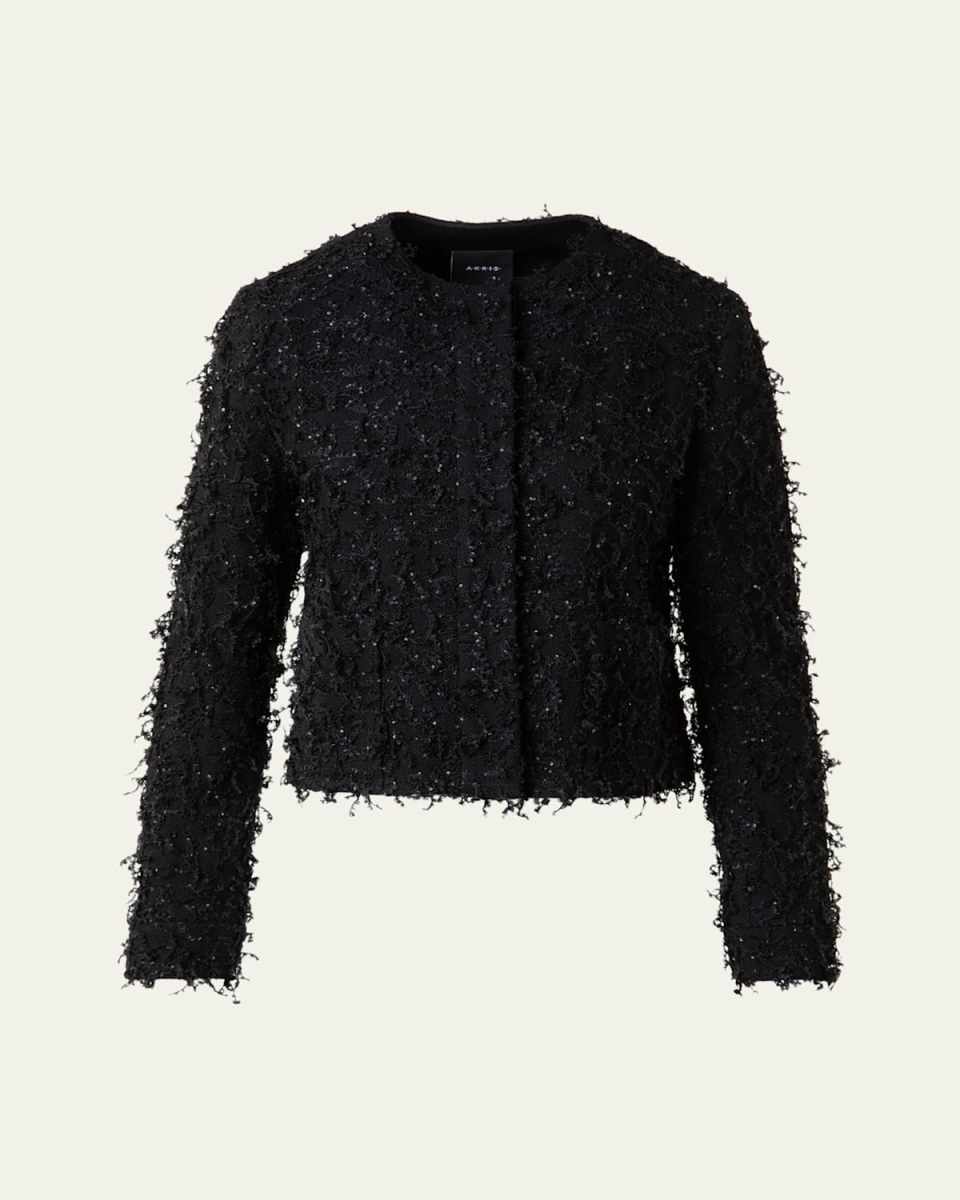 Bea Micro Sequin Fringed Boucle Shirt Jacket